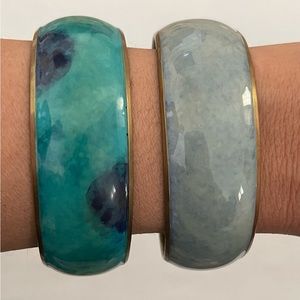 Two Large Bangles - Turquoise and Light Blue